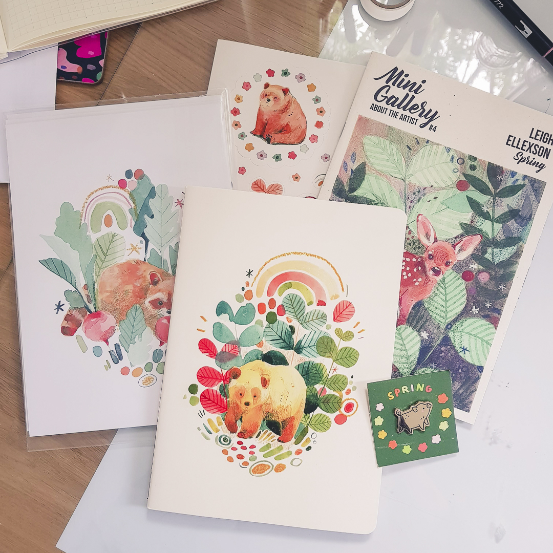 Stationery items featuring illustrations by Leigh Ellexson from the Mini Gallery Box subscriopion.