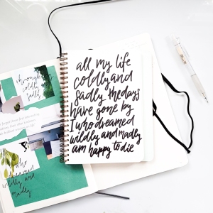 example of modern calligraphy done in mossery notebook